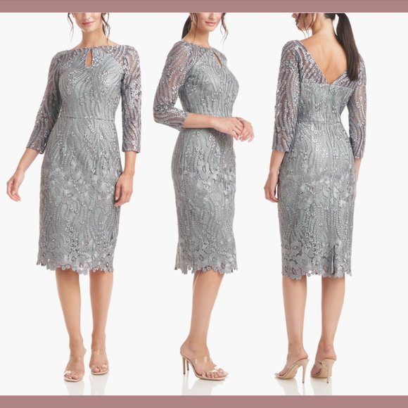 NWT JS Collections‎ [ 2 ] Fatima 3/4 Sleeve Embroidered Cocktail Dress - Picture 1 of 16